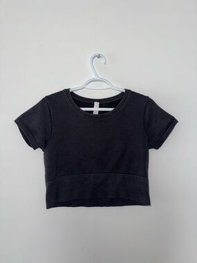 aerie Black Ribbed Short Sleeve Crop Top